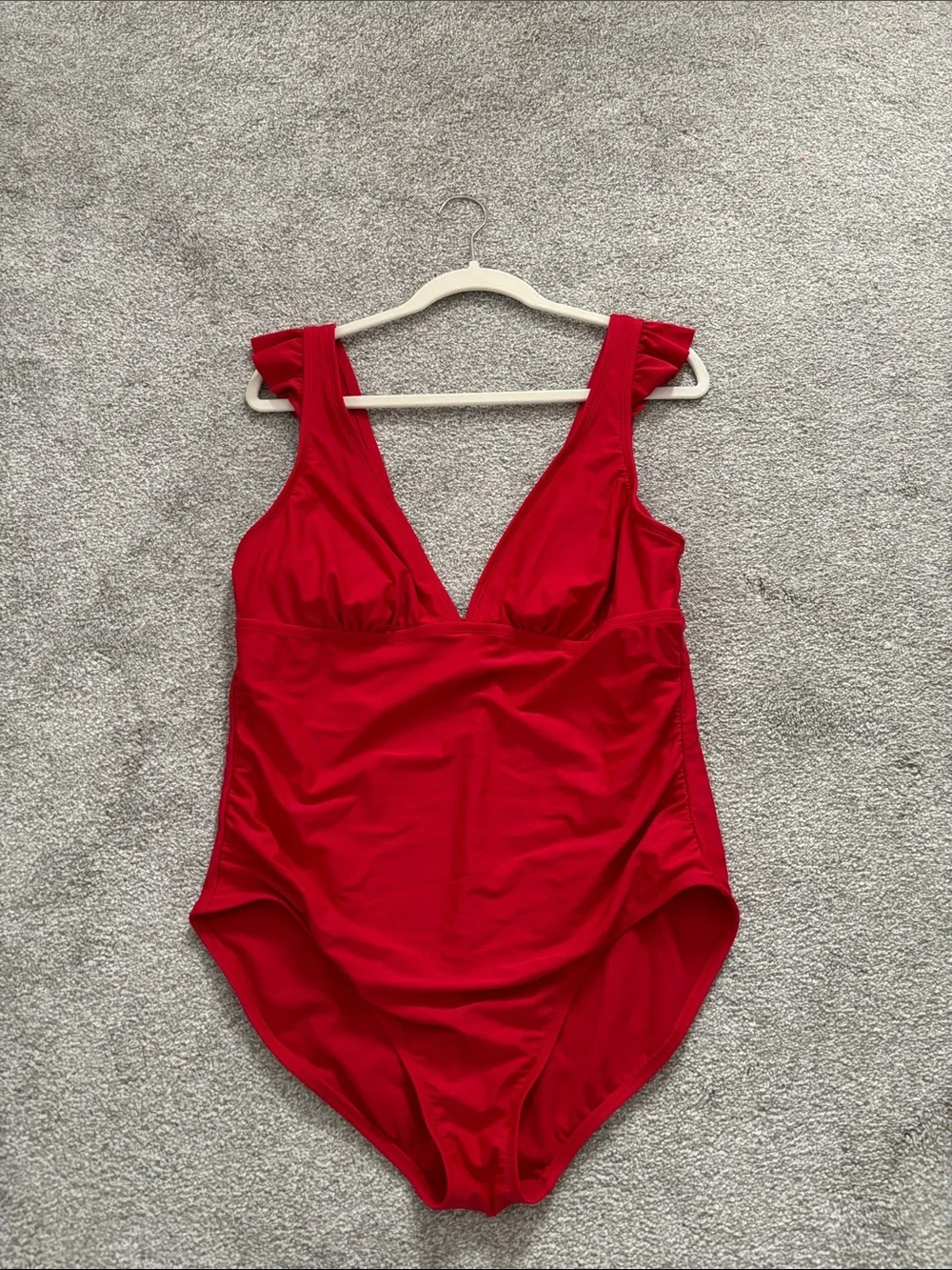 Deep V Red One-Piece Swimsuit with Ruffle Straps - Picture 3 of 5